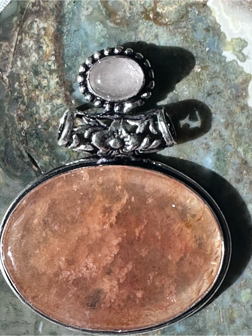 Artisan TANGERINE QUARTZ CRYSTAL Oval Stone Pendant with Pale Moonstone Accent